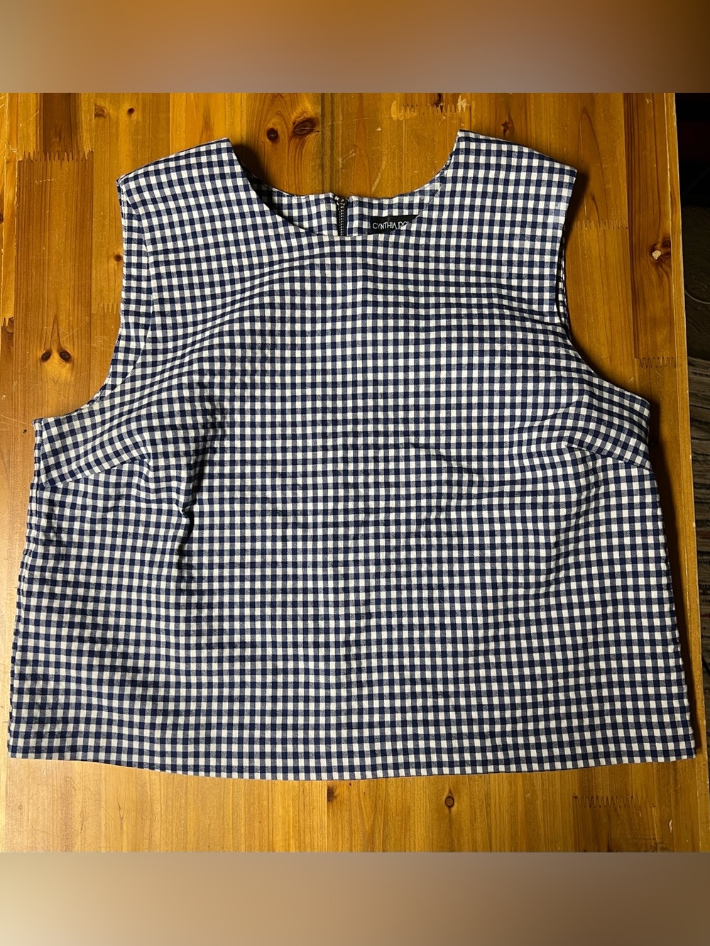Cynthia Rowley Navy and White Gingham Sleeveless Top